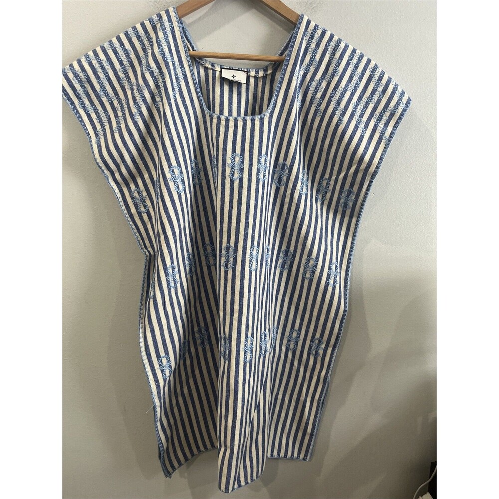 Tuckernuck Mini Sullivan Blue White Stripe Embroidered Canvas Caftan Sz S - Picture 2 of 4